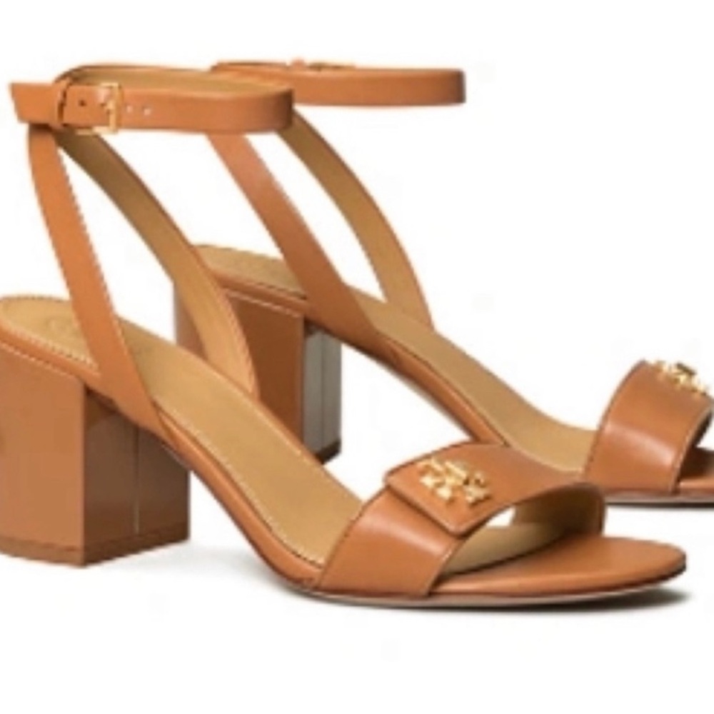 Elegant Tan Block Heel Sandals- Tory Burch Kira 65mm NIB